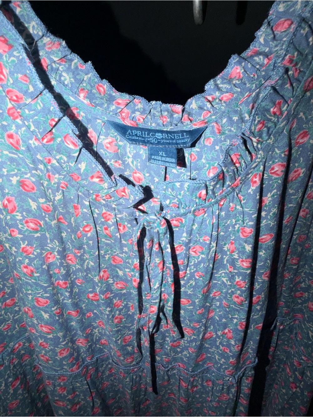April Cornell LN Long Blue and pink floral maxi dress, sleeveless tiered XL - Picture 12 of 12